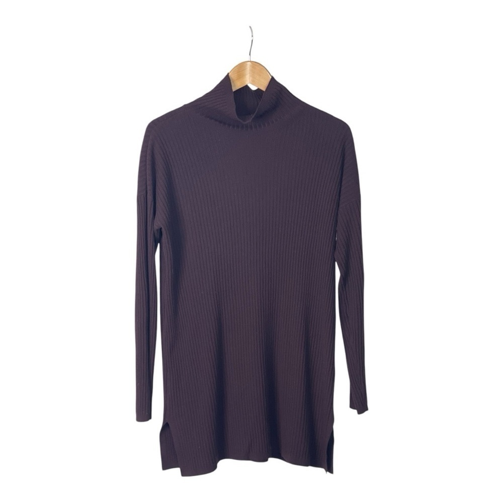 Eileen Fisher deep Burgundy Ribbed Long Sleeve Turtleneck Sweater XS